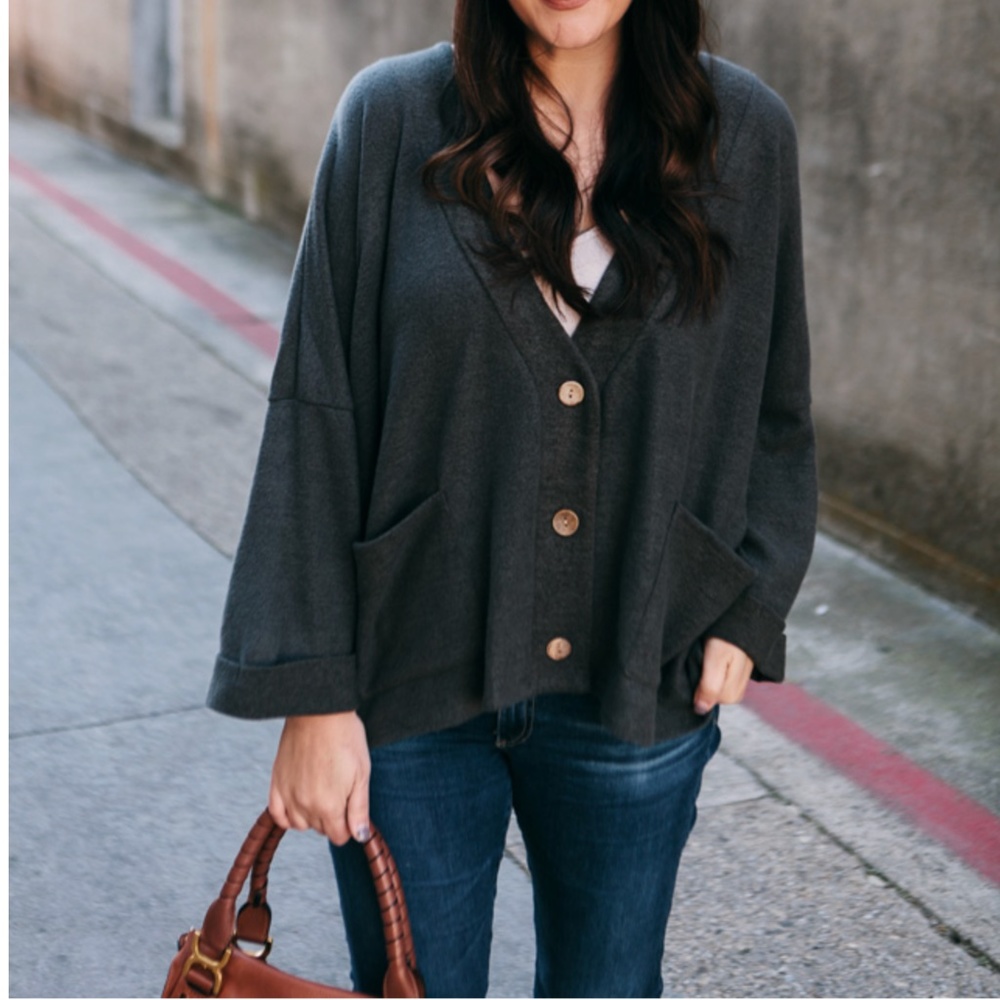 Entro Oversized Button Wide Sleeve Cardigan